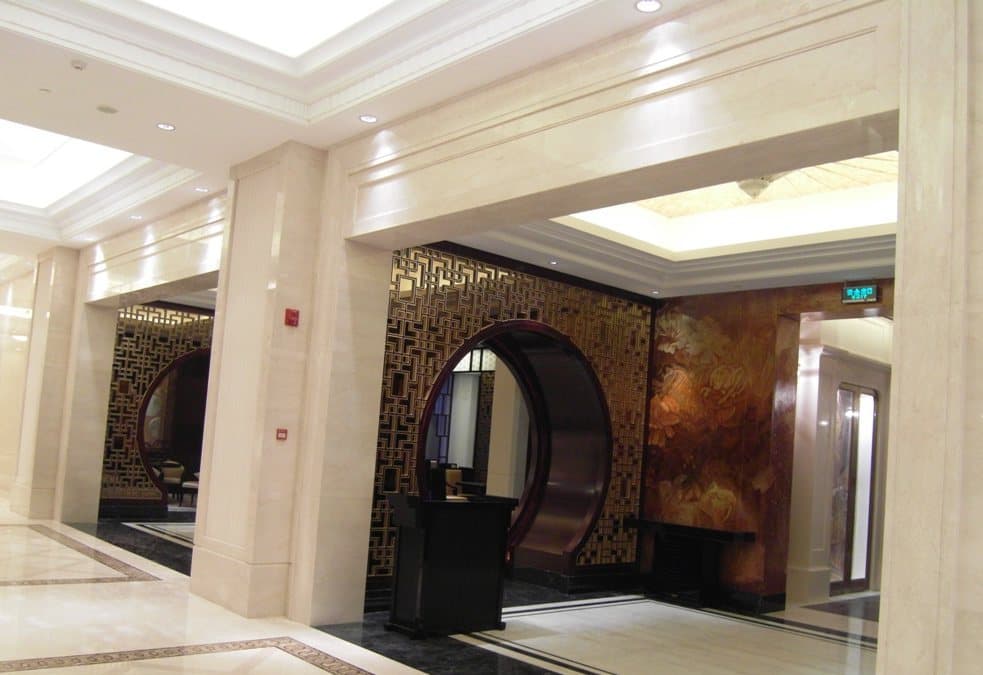 Marble lobby and moon-gate interiors at Changzhou Sheraton